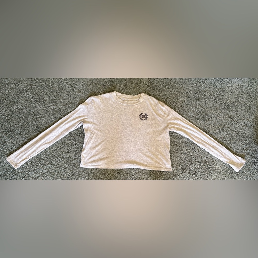 Pink Victoria’s Secret Cropped Long Sleeve Gray Shirt Size XS Casual Loungewear